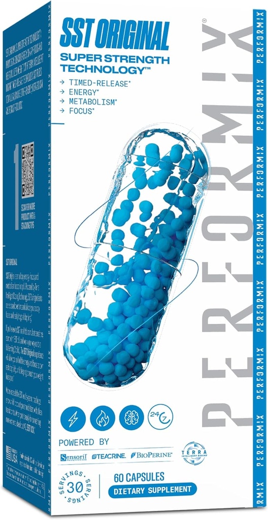 PERFORMIX - SST Original - Préentraînement - 250 mg de caféine - Suppléments d'énergie - Pas de choc - Objectifs de fitness - Nootropic - Temps de repos pour toute la journée Focus, Mood & Energy Boost - Hommes et femmes - 60 Capsules