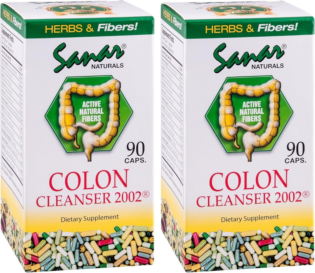 Sanar Naturals Colon Cleanser, 90 Capsules (2 Pack) - Mélange de fibres, de plantes et de probiotiques diététiques, soutien digestif, supplément de nettoyage de colonies pour les femmes et les hommes