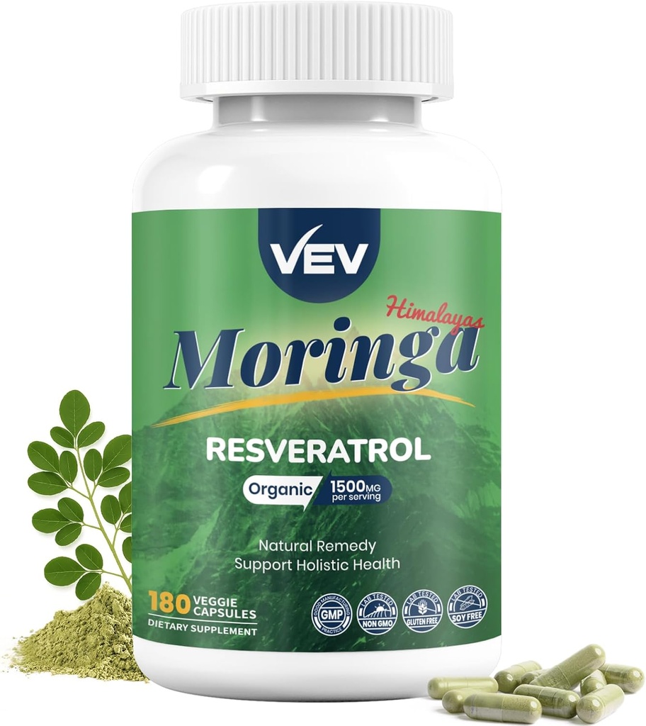 VEV Moringa Capsules – avec curcuma et resvératrol , supplément à base de plantes pour le soutien de la fonction immunitaire