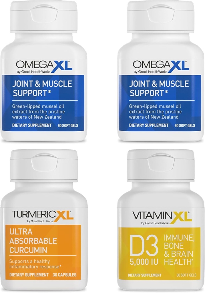 Ensemble de soutien immunitaire OmegaXL - (2) Compte 60 + TurmericXL + VitamineXL D3 - pour soutenir la santé immunitaire optimale (paquet de 4)