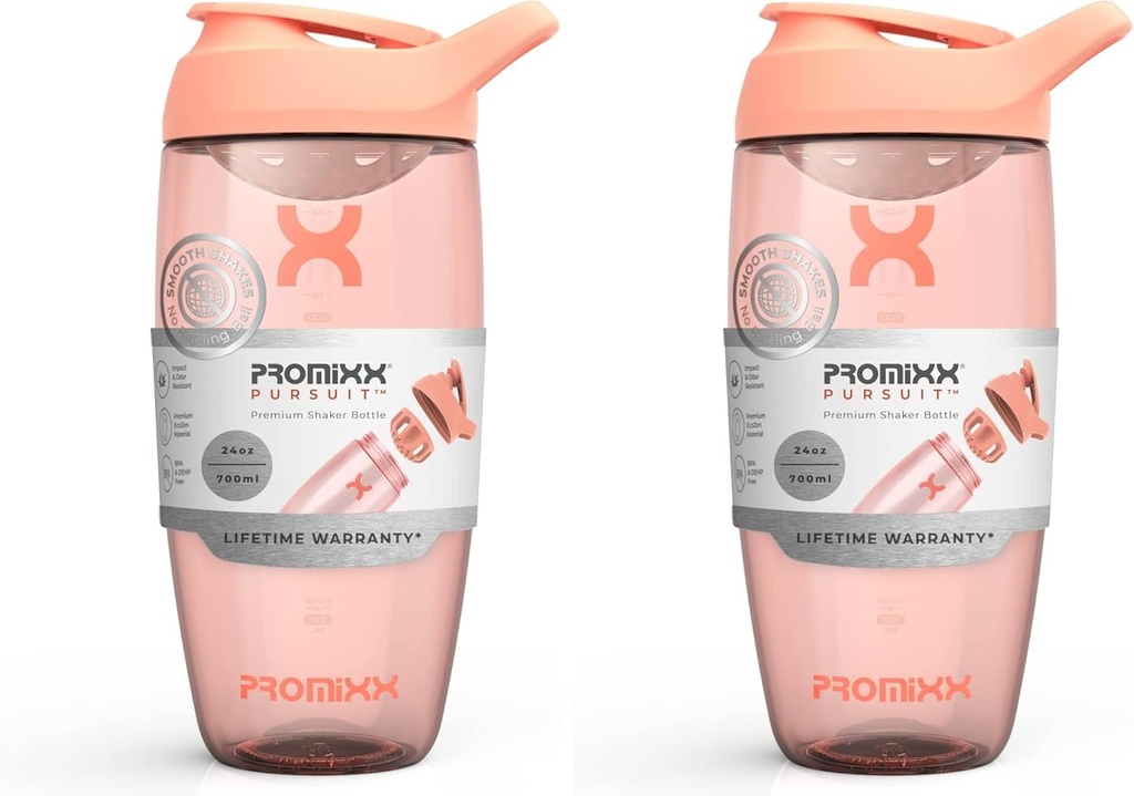 Bouteille de mélangeur de protéines Promixx PURSUIT – Bouteille de mélangeur de sport premium pour mélanges de protéines et de suppléments Shakes – Coupe de mélangeur de protéines facile à nettoyer et durable (paquet de 2)
