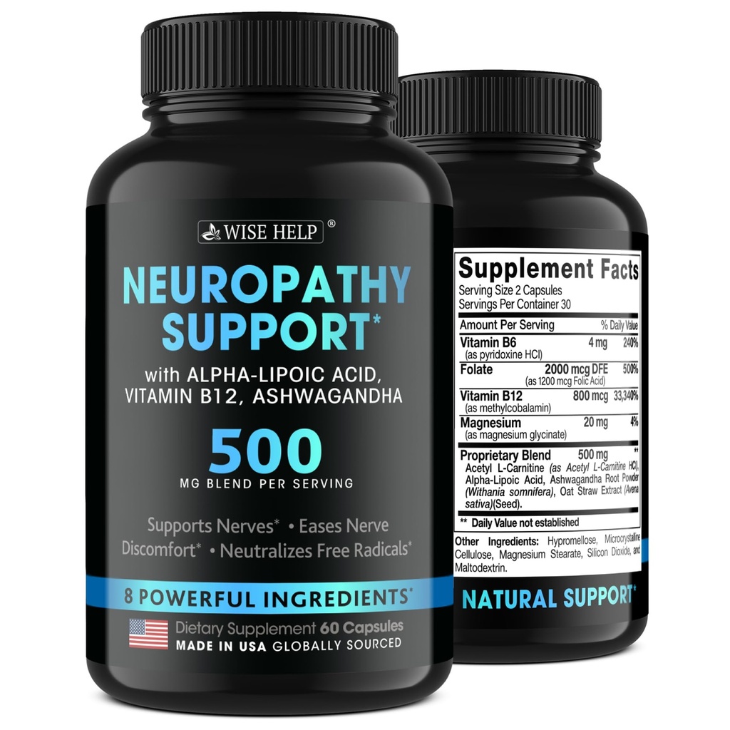 Soutien de la neuropathie Relief naturel de malaise Nerve - Fabriqué aux États-Unis - Nerve Antioxydant pour la neuropathie trigéminale, la neuropathie diabétique et périphérique - Formule de traitement des mains, du cou, des pieds et des orteils - 60 capsules