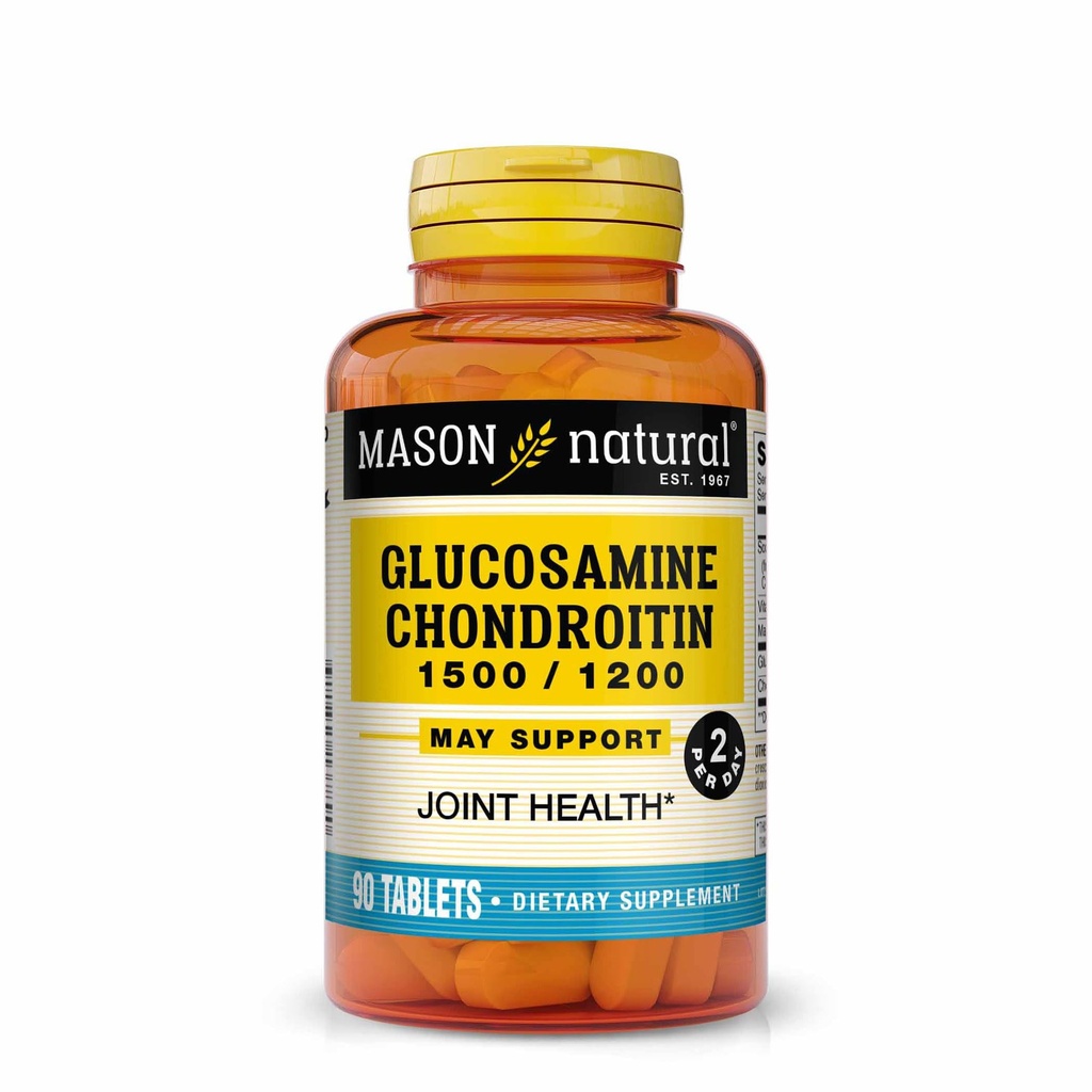 MASON NATURAL Glucosamine Chondroïtine 1500/1200 2 Par jour avec vitamine C - Soutient la santé conjointe, l'amélioration de la flexibilité et de la mobilité*, 90 capsules