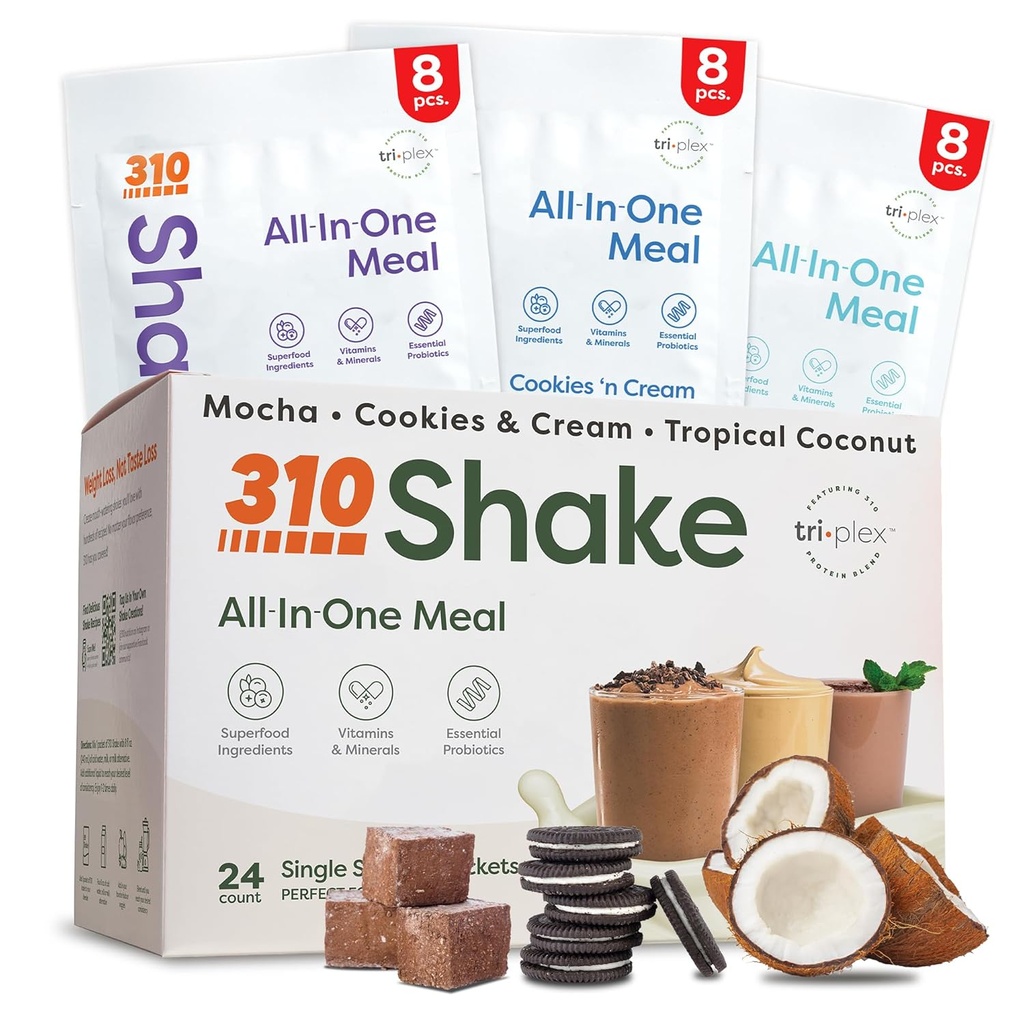310 Nutrition – Shake de remplacement de repas tout-en-un - Nouvelle formule avec mélange de superaliments végétaliens riches en fibres - Adoucisseurs naturels - Faible carbure Shake, Keto & Paleo - Sans gluten - 26 Vitamines et minéraux essentiels - Boîte de Shake