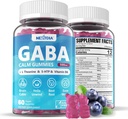 Gommies GABA 500 mg - Gommies calmes sans sucre avec L Theanine, 5-HTP, Vitamines D3, B12, Ashwagandha, Melatonine-libre pour le cerveau calme, l'humeur, Zzz Mieux, supplément GABA pour adulte, Blueberry Flavor, 1Pack
