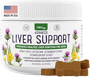 iHeartDogs supplément de foie de chardon de lait avancé pour chiens - Soutien du foie de chien avec chardon de lait, curcumine curcumine, canneberge et extrait de racine de dandelion