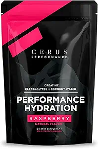 Cerus Performance - Performance Hydratation Poudre d'électrolyte – Flaveur de framboise, 5g de créatine monohydratée, 500mg de poudre d'eau de coco – supporte l'endurance, la récupération musculaire et les portions de kéto 30