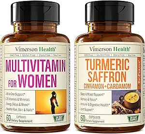 Multivitamine pour femmes + safran curcuma Cinnamon & Cardamom Bundle. Formule Vitamines et Minéraux pour femmes pour le soutien immunitaire et articulaire, réponse inflammatoire.