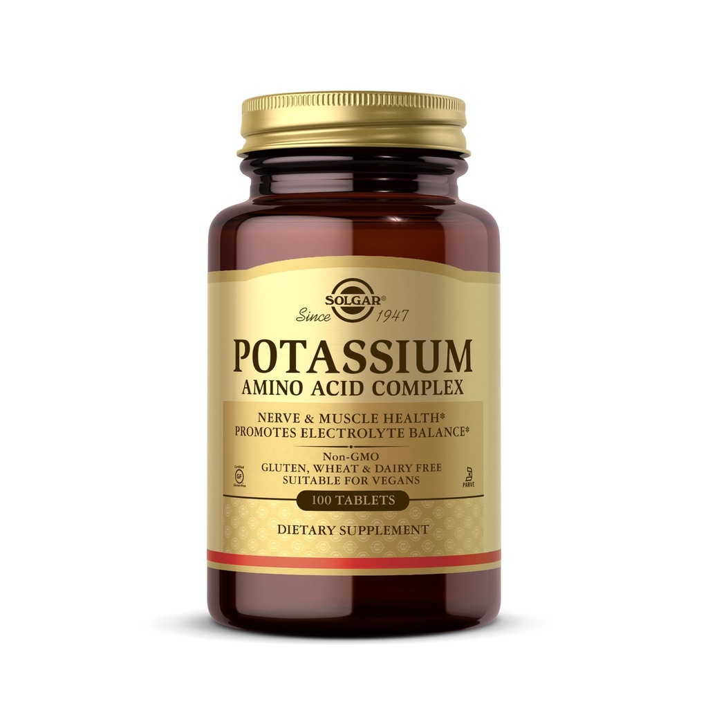 Solgar Potassium Acid Complex, 100 comprimés - Nerve et santé musculaire - Promotion de l'équilibre électrolytique - Non-OGM, végétalien, sans gluten, sans laiterie, sans casher - 100 portions