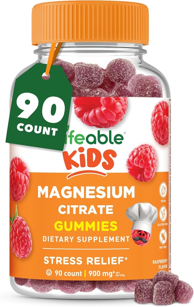 Lifeable Magnesium Gummies for Kids | 900mg Magnesium Citrate | Great Tasting Kids Magnesium Supplement | Gluten Free Muscle Support and Stress Relief Chewable | 90 Gummies