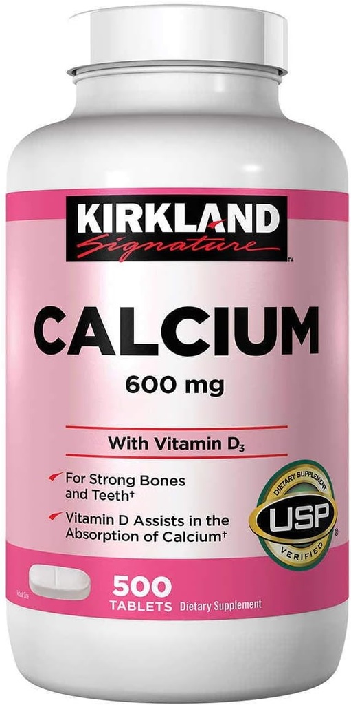 Kirkland Signature Calcium 600 mg. avec vitamine D3, 500 comprimés (2 paquets)