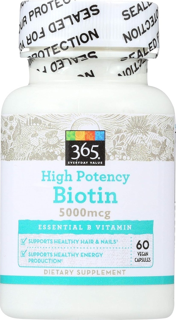 365 par Marché des aliments entiers, Biotine haute puissance 5000mcg, 60 ct