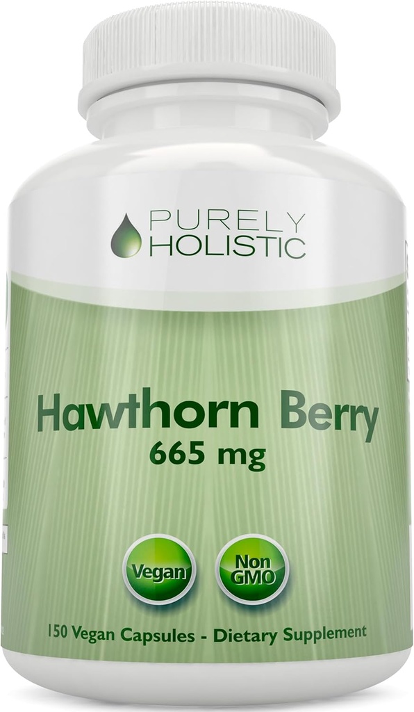 Berry Hawthorn purement holistique - 150 capsules véganes - 5 mois d'approvisionnement - Extrait haute résistance 4:1 - Supplément Hawthorne non-OGM - Soutient la santé cardiovasculaire et digestive