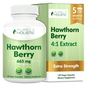 Berry Hawthorn purement holistique - 150 capsules véganes - 5 mois d'approvisionnement - Extrait haute résistance 4:1 - Supplément Hawthorne non-OGM - Soutient la santé cardiovasculaire et digestive