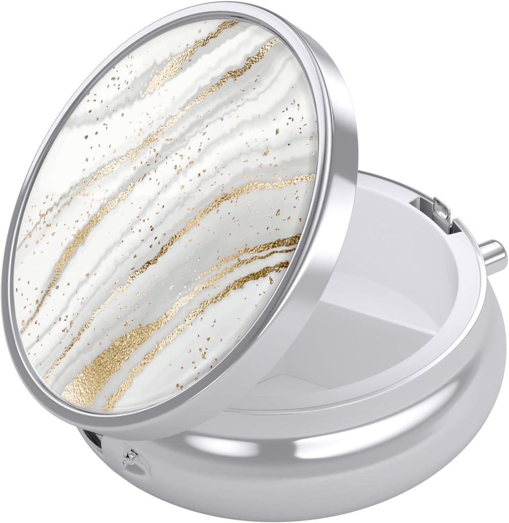 Boîte à pilules Nipichsha, petit étui à pilules pour la purse et la poche, organisateur mignon de médecine de voyage, porte-conteneur de médicament portable pour tenir les vitamines, médicaments, huile de poisson et suppléments, marbrure blanche