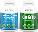 Complexe de citrate de calcium 1000mg + CoQ10 100mg - 365 Capsules Vegan + 240 Softgels - Sans vitamine D - Fabriqué aux États-Unis