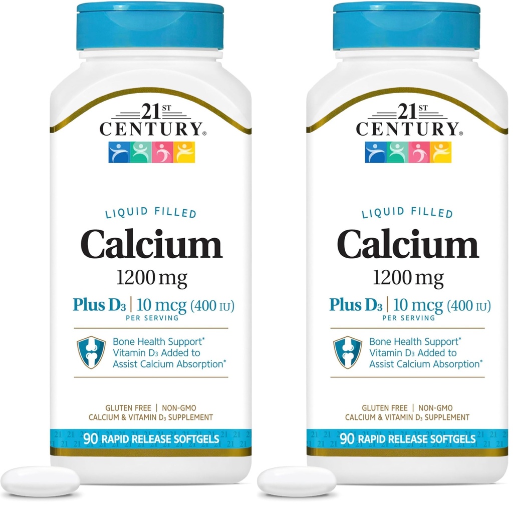 21st Century Calcium Plus D3 Softgel liquide rempli, 1200 mg, 90 Compte (paquet de 2)