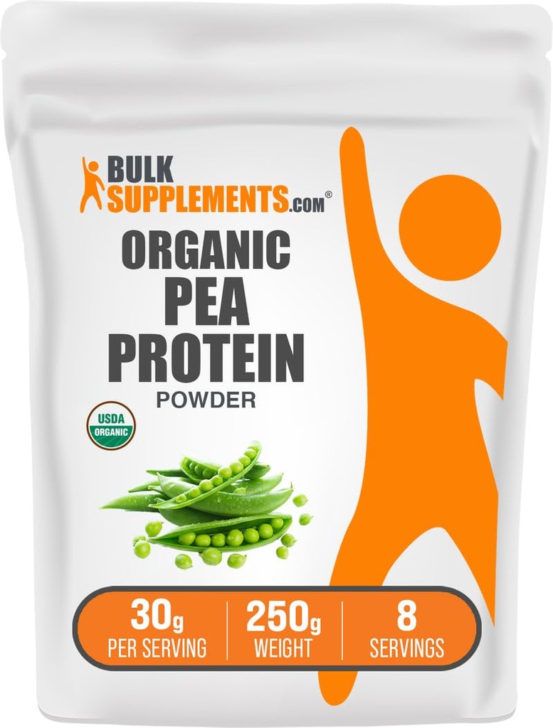 BulkSupplements.com Poudre de protéines de pois organiques - Poudre de protéines végétales et végétales - Sans aromatisants et sans gluten, 30g par portion, 250g (8,8 oz) (paquet de 1)