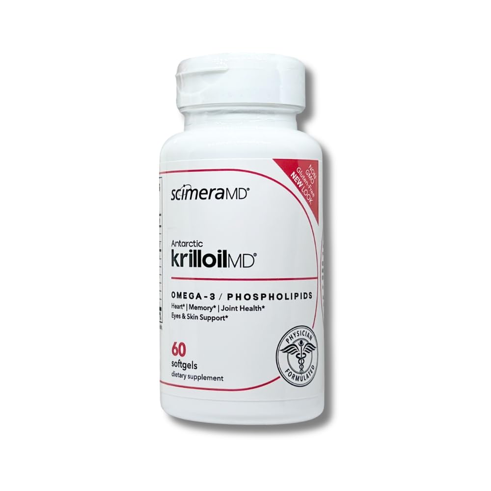 ScimeraMD® KrillOilMD Antarctique Krill Oil Omega 3 DHA EPA Supplément avec Astaxanthin pour le coeur, le cerveau et le soutien articulaire, 60 CT