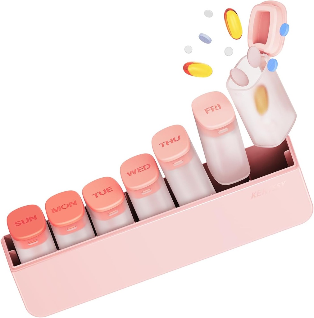 Organisateur hebdomadaire de pilules 1 fois par jour - Pilule de voyage Boîte de 7 jours, grand contenant de cas de pilules de médecine pour les médicaments quotidiens Supplément de vitamine Huile de poisson, pilules de semaine portables Organisateurs Distributeur, rose