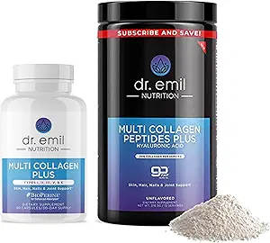 DR. EMIL NUTRITION Ensemble multicollagène complet - Double le collagène et double les cheveux, la peau et les ongles avantages - Collagène Peptide pilules et collagène en poudre (15 portions)
