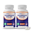 Malate de magnésium vitamatique 2000mg par portion - 90 comprimés végétariens - Ajout de B6 pour absorption maximale - Soutient la santé musculaire, articulaire et cardiaque* (2 bouteilles, non aromatisées)