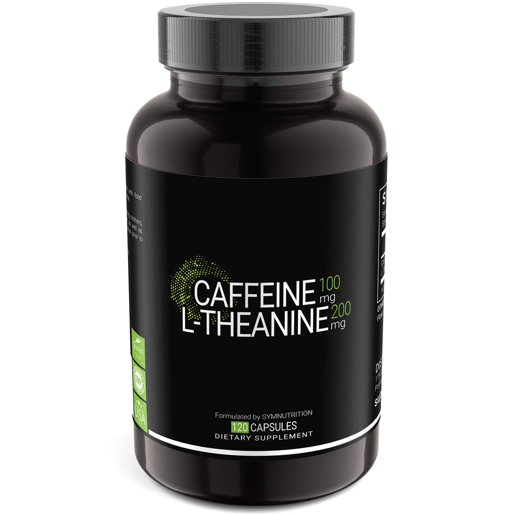 SYMNUTRITION Caféine 100mg, L-Theanine 200mg — 120 Nombre (V-Capsules) / 120 Serviettes: fabriquées dans un établissement agréé cGMP aux États-Unis; Vegan & Gluten Free
