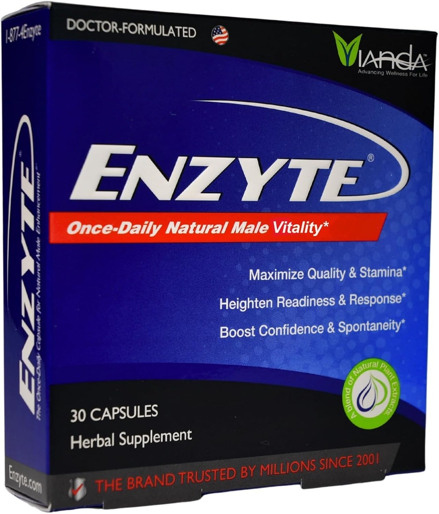 Enzyte® Natural Male Vitality Support (en anglais seulement) Supplément quotidien pour la santé des hommes avec Ginseng asiatique, Ginkgo Biloba, Graines de raisin, Epimedium, Muira Puama - 30 capsules, 30 jours d'approvisionnement