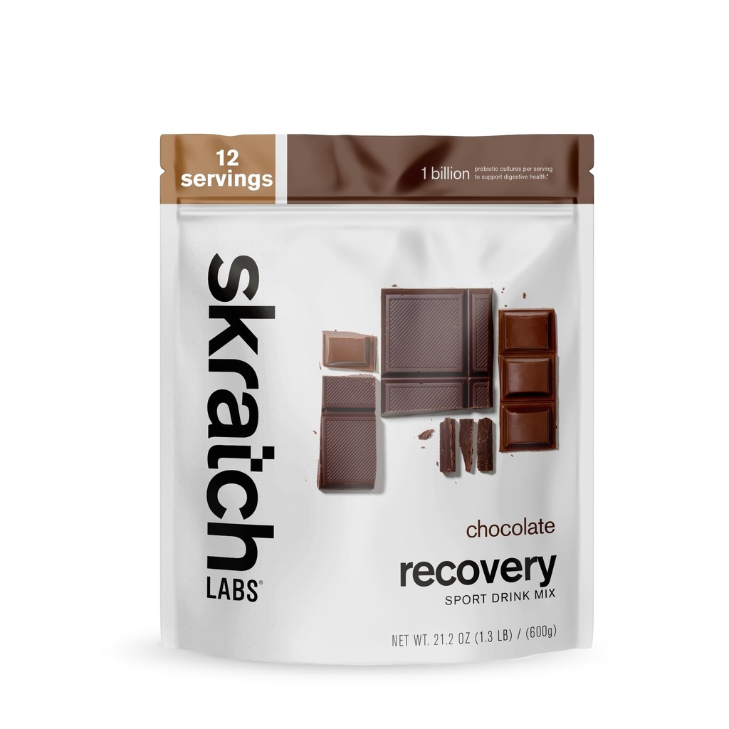 Skratch Labs Après l'entraînement Recovery Drink Mix avec du chocolat, (21,2 oz, 12 portions) avec une protéine complète de lait de caséine, lactosérum, probiotiques, sans gluten, casher, végétarien