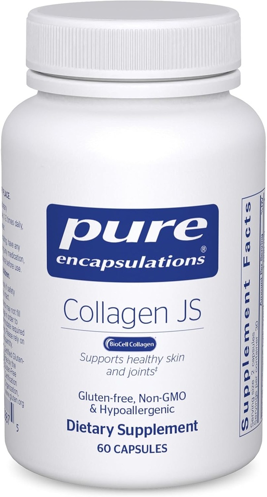 Encapsulations pures Collagène JS - Santé de la peau et des articulations* - 1 000 mg Collagène hydrolysé de biocellules - Sans gluten et sans OGM - 60 capsules
