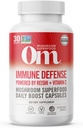 Om Mushroom Superfood Immune Defense Mushroom Capsules Superfood Supplement, 90 Count, 30 Days, Mushroom Blend, Reishi, Turkey Tail, Maitake, Agaricus Blazei, Vitamin C, Vegan