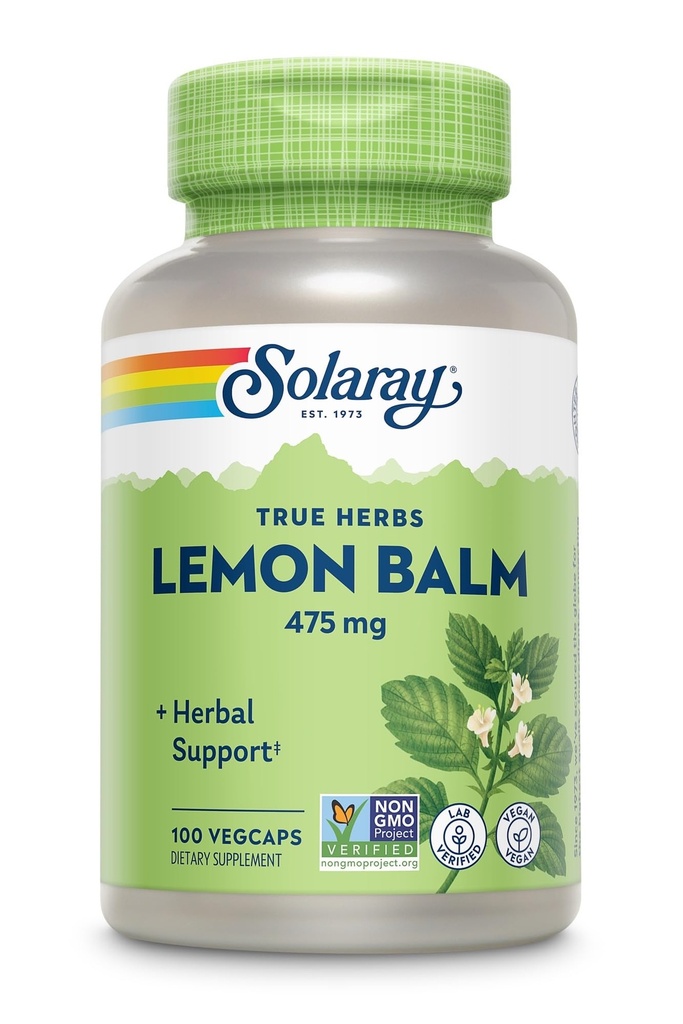 Solaray Lemon Balm 475 mg - Lemon Balm Capsules Supplement, Natural Herbal Support Pills for Adults and Kids, Non-GMO, Lab Verified - 100 Vegan Capsules