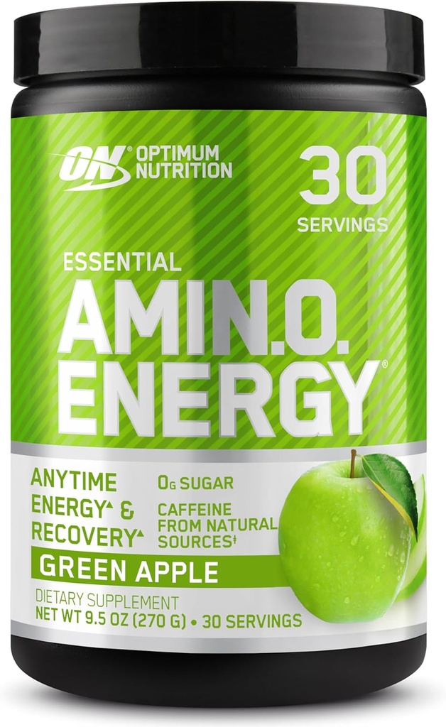 Optimum Nutrition Amino Energy - Pré-entraînement avec le thé vert, BCAA, acides aminés, Keto amical, extrait de café vert, poudre d'énergie - pomme verte, 30 portions (emballage mai Vary)