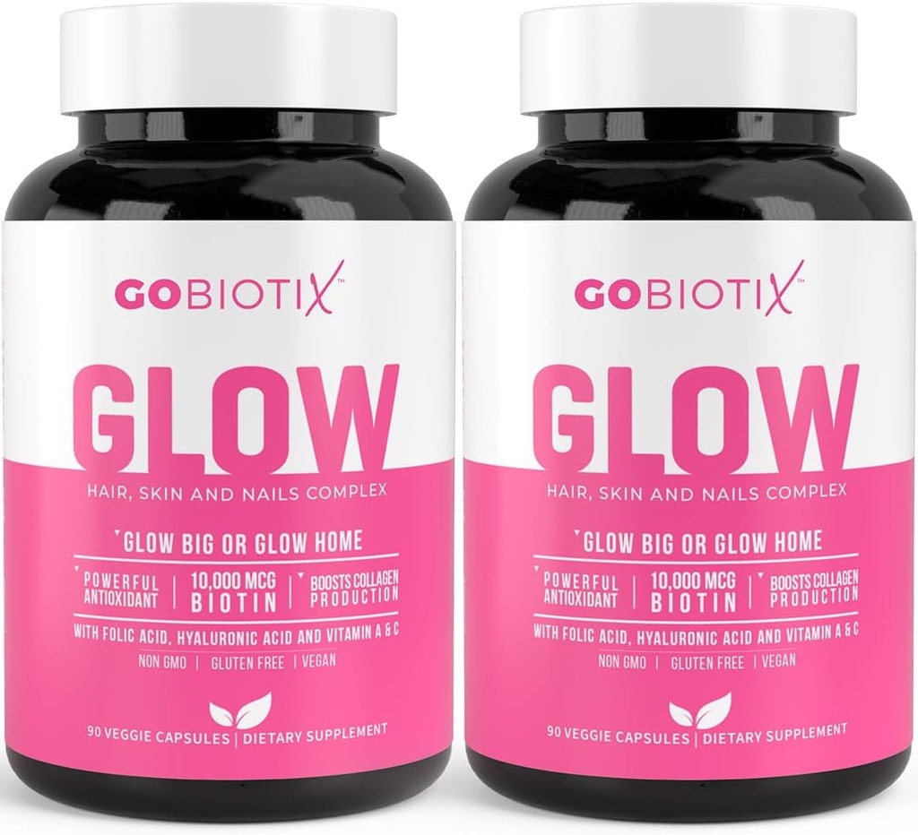 GOBIOTIX Peau et ongles de cheveux Supplément de vitamine - 10000mcg Pilules de biotine avec acide hyaluronique, folate, fer, magnésium et zinc - Production de collagène, croissance des cheveux - 60 portions