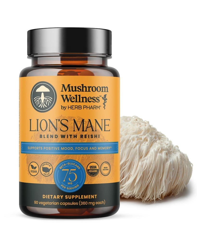 Bien-être des champignons Mélange de la Mane avec Reishi : Gélules organiques de la Mane et Reishi de champignons, supplément de poudre de champignons, soutient la santé cognitive, la mémoire et la concentration mentale, 90 capsules végétaliennes