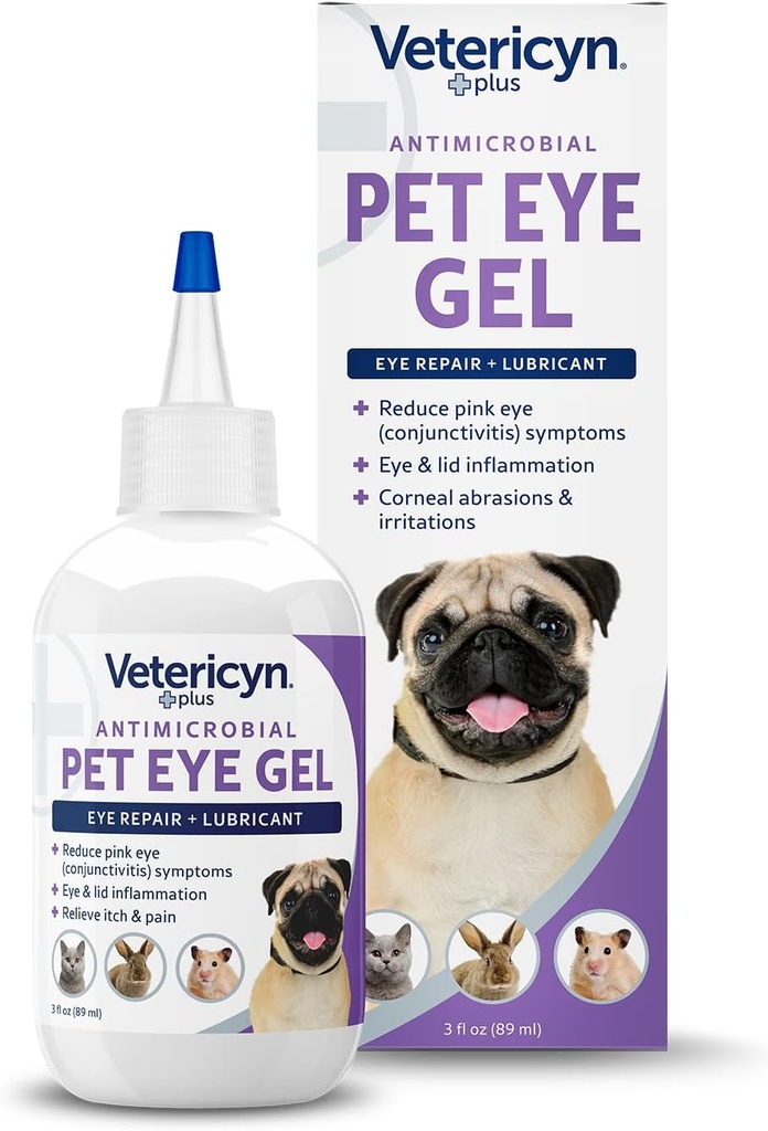 Vetericyn Plus Gel de l'œil de chien et de chat Onguent de chien et de chat Alternative au lubrifiant et au soulagement des irritations et des abrasions oculaires, réduire les symptômes de l'œil rose chez les chiens et les chats. 3 onces
