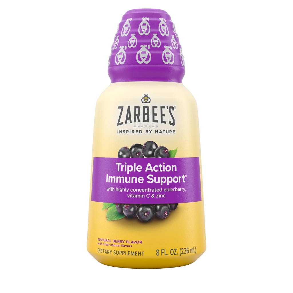 Liquid Daily Immmune Support de Zarbee, liquide concentré, avec Vitamine C et Zinc de baies d'eau réelles, Flaveur de baies d'eau noires, Pour une utilisation diurne, 8 Fl Oz, marque Zarbee's