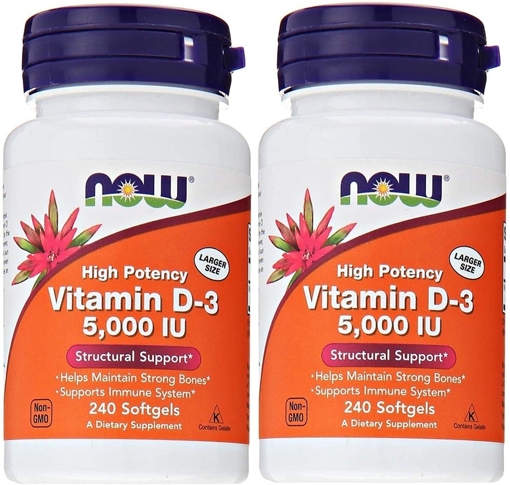 Alimentations Vitamine D3 5 000 UI, 240 softgels (paquet de 2)