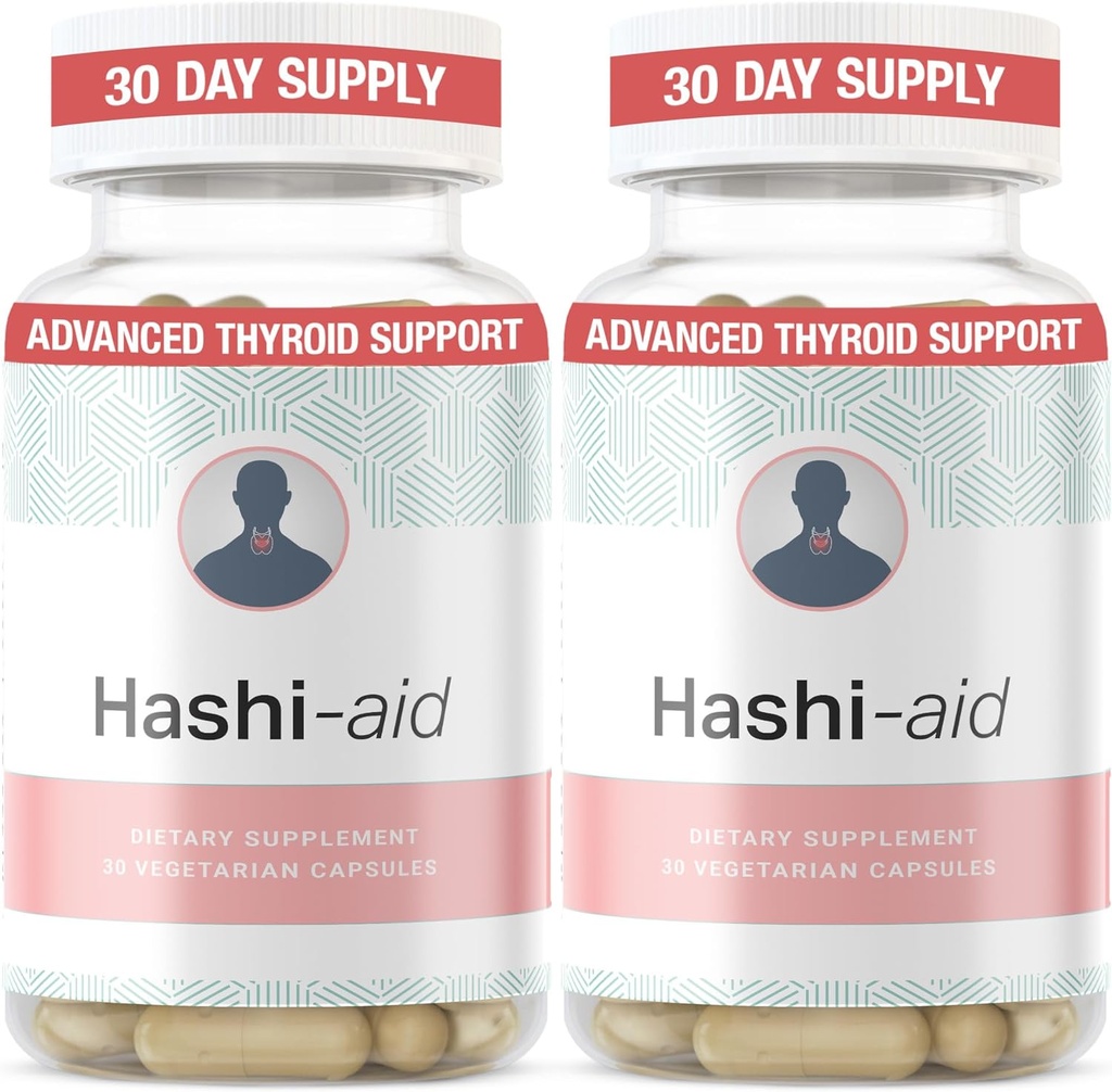 IBDassistTM Hashi Aid Thyroïde Support pour les femmes et les hommes - Supplément thyroïde pour la maladie et l'hypothyroïdie de Hashimoto* - avec Ashwagandha, Sélénium, Zinc, Vitamines essentielles et plus - 30 Capsules (2 Pack)