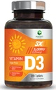Vitamine D3 5000iu (125 mcg) Immune Soutien de la santé - supplément diététique à haute puissance Vitamine D pour os, dents, muscles - VIT D de la nature, végétalien, sans gluten, framboise - 120 comprimés à croquer