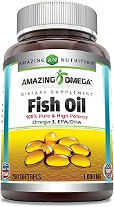 Huile de poisson oméga étonnante 1000 mg de softgels Supplément de Oméga-3, 180 mg de l'EPA. 120 mg de DHA.