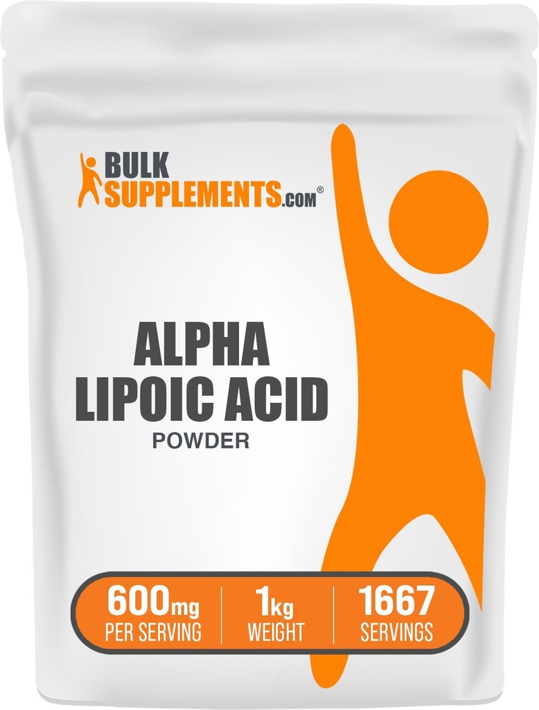 BulkSupplements.com Poudre d'acide alpha lipoïque - supplément ALA, acide alpha lipoïque 600mg - poudre ALA, sans gluten - 600mg d'acide alpha lipoïque par portion, 5kg (11 lbs) (paquet de 5)