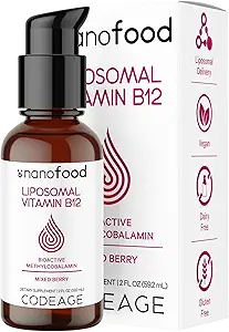 Codage Vitamine liquide B12 Supplément méthylcobalamine, 2 mois d'approvisionnement, Biodisponible Méthyl B12, Vegan Non-OGM, 2 fl oz