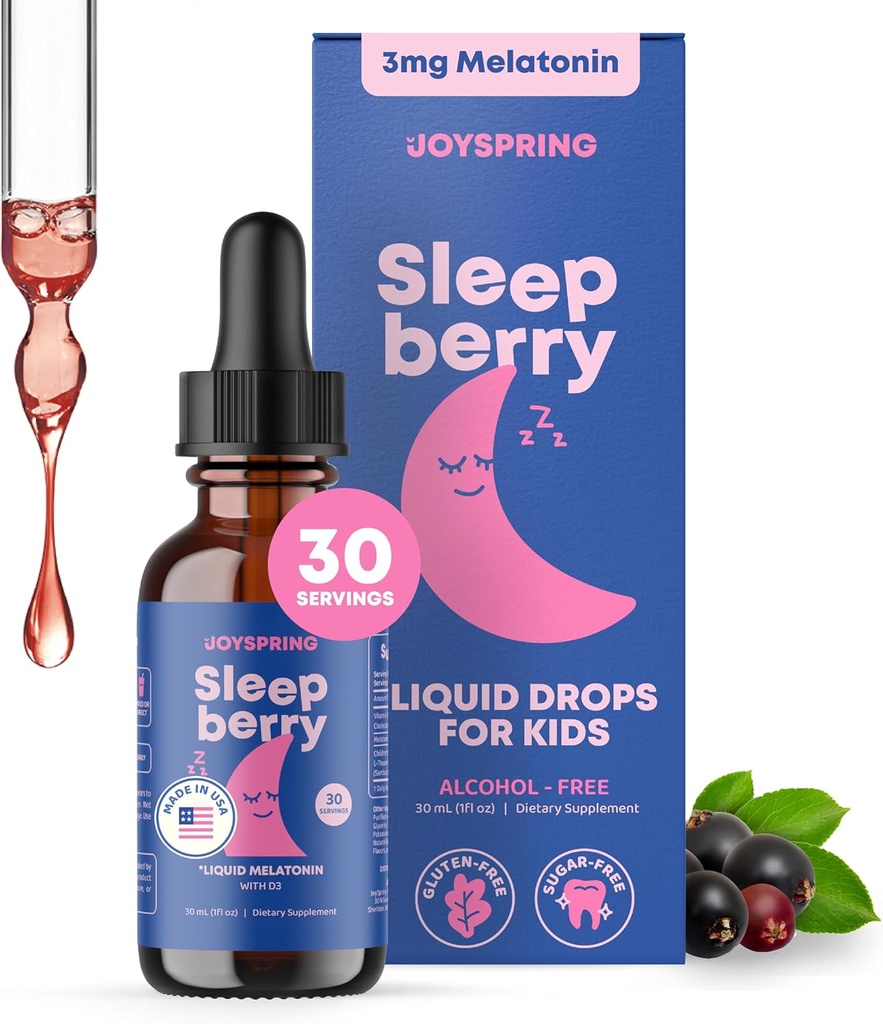 SleepBerry Mélatonine liquide pour les enfants - Aide naturelle au sommeil avec la mûre aînée et la vitamine D - stimule le système immunitaire pendant qu'ils dorment (1 Fl oz)