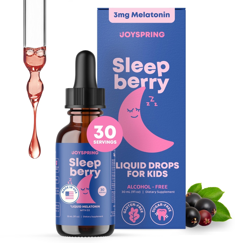 SleepBerry Mélatonine liquide pour les enfants - Aide naturelle au sommeil avec la mûre aînée et la vitamine D - stimule le système immunitaire pendant qu'ils dorment (1 Fl oz)