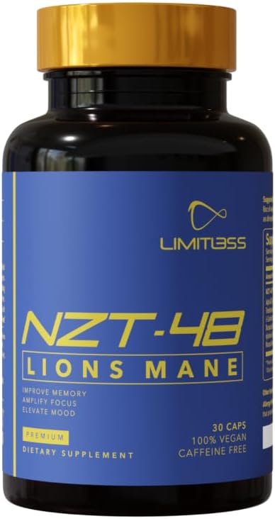 NZT-48 Premium Cerveau Booster - Lions Mane Supplément Capsules - Nootropic Cerveau Suppléments pour la mémoire et le focus - Cerveau Pills - Énergie naturelle - Sans caféine, Phosphatidylsérine, 30 portions