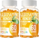 Glucosamine Chondroïtine Gommies avec MSM & Elderberry Extra Strength - Soutien articulaire, Supplément de soutien immunitaire antioxydant pour adultes, hommes et femmes120 Gommies oranges