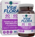 Vital Planet - Vital Flora Women Plus de 55 Probiotiques quotidiens, 60 Million CFU, différentes souches, prébiotiques organiques, soutien vaginal et immunitaire, probiotiques de santé digestive pour les femmes 30 capsules