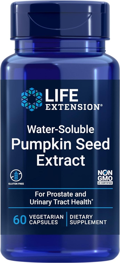 Life Extension Water-Soluble Pumpkin Seed Extract, Promotes Prostate & Urinary Tract Health, Bladder Health Support, Men, Women, Gluten-Free, Non-GMO, Vegetarian, 60 Capsules