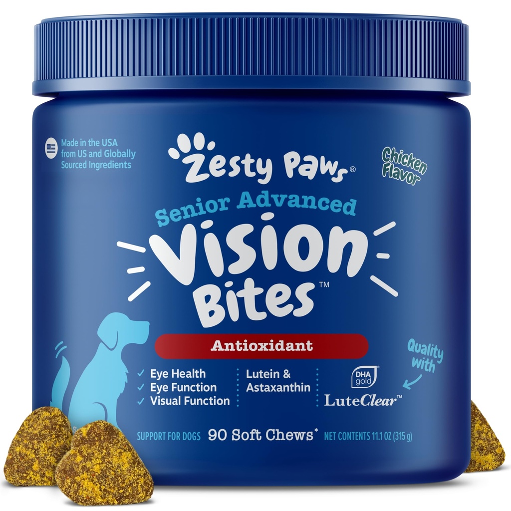 Zesty Paws Eye Supplement pour chiens - Support de la vision avec les antioxydants et les acides gras Omega 3 - 90 Chews